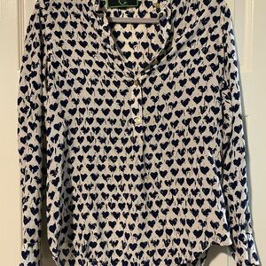 C. Wonder Navy and White Silk Blouse